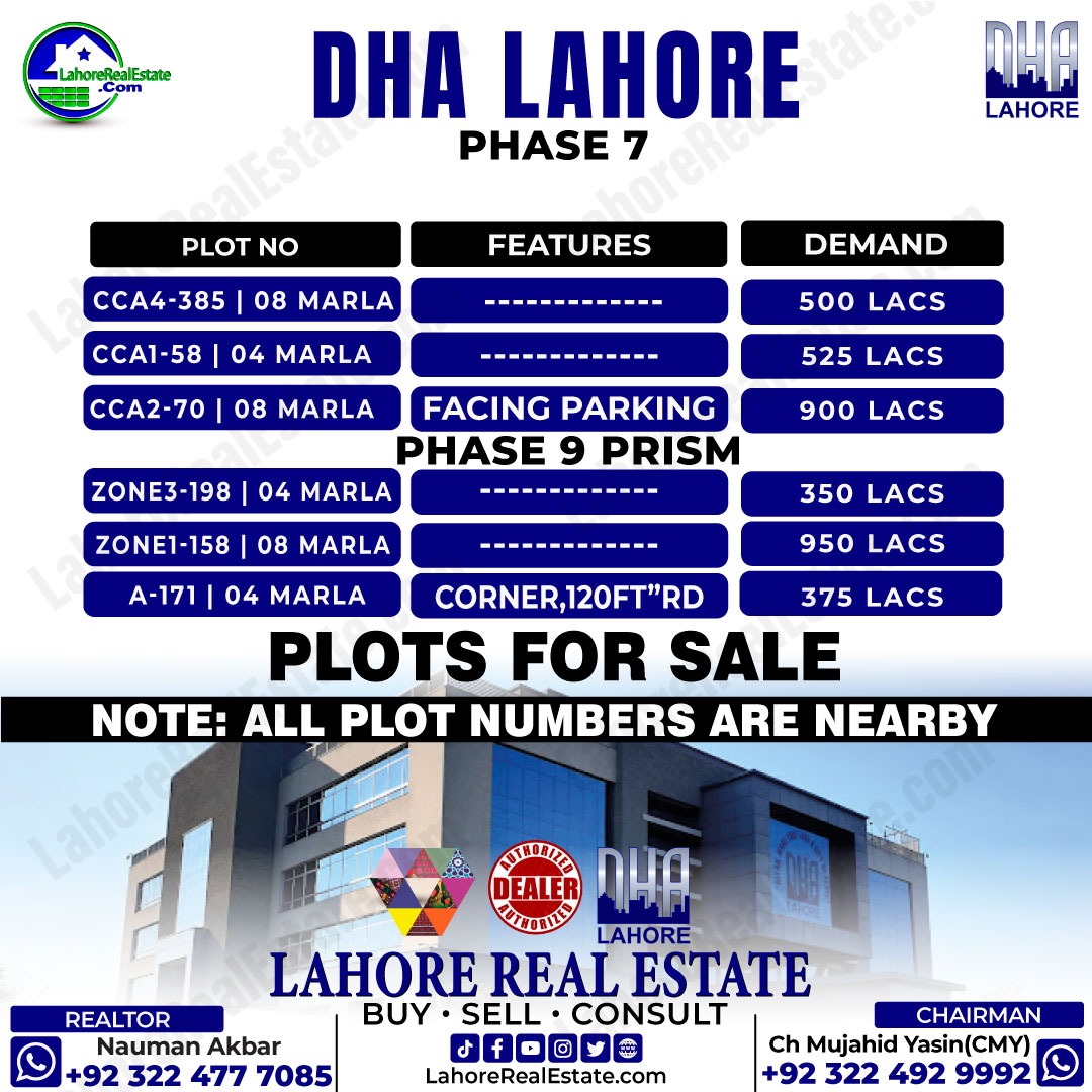 Plots for Sale in DHA Lahore Phase 7 - Invest in Your Future